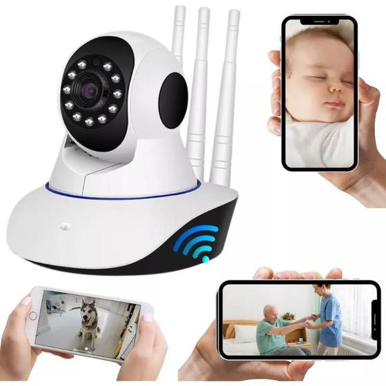 Imagem de Câmera Ip Sem Fio 360 3 Antenas Hd Wifi Visão Noturna microfone áudio alarme babá eletrônica Alarme