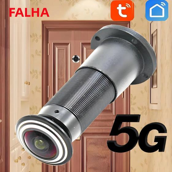 Imagem de Câmera IP WiFi 1080P HD 5G Tuya - Mini Câmera Olho Mágico com Visão FishEye