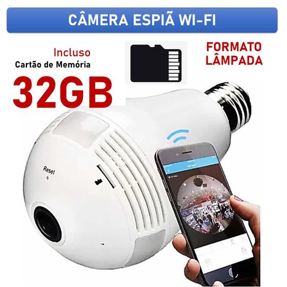 Imagem de Câmera Lâmpada Espiã Wifi ângulo 360 Graus