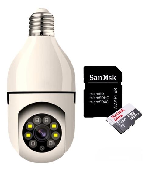 Imagem de Câmera Lâmpada IP 360 wifi áudio1080HD visão noturna Infra vermelho Audio Bidirecional a prova DAgua + Cartão de Memória