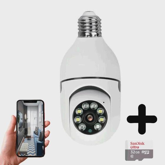 Imagem de Camera lampada robo wifi com audio cartão de memoria E aplicativo no celular para acesso remoto