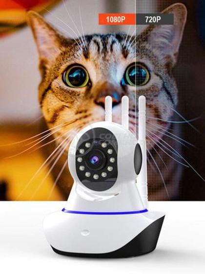 Imagem de Câmera Pet Animais 3 Antenas Robô Full HD 1080P Wifi Sem Fio Gira 360º Áudio Visão Noturna - Onvif