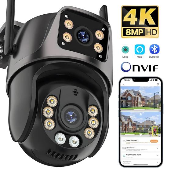 Imagem de Câmera PTZ Externa À Prova D'água 4K 8MP WiFi Com Lente Dupla, Rastreamento Automático, Sistema De