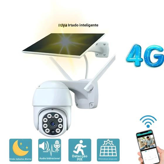 Imagem de Câmera PTZ Sem Fio Com Cartão Sim 4G Movida a Energia Solar De 5MP Para Rastreamento Automático