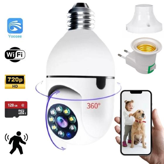 Imagem de Camera Robo Inteligente Lampada Panoramica E27 Wifi + Bocal