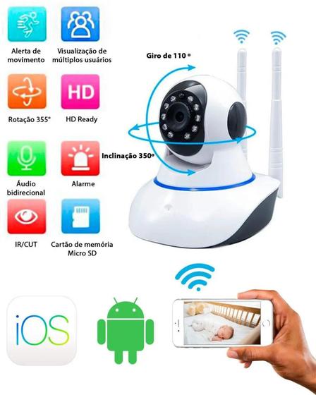 Imagem de CAMERA ROBO IP WI-FI 360º 2 ANTENAS PET OU BABA ELETRONICA COM APLICATIVO YOOSEE