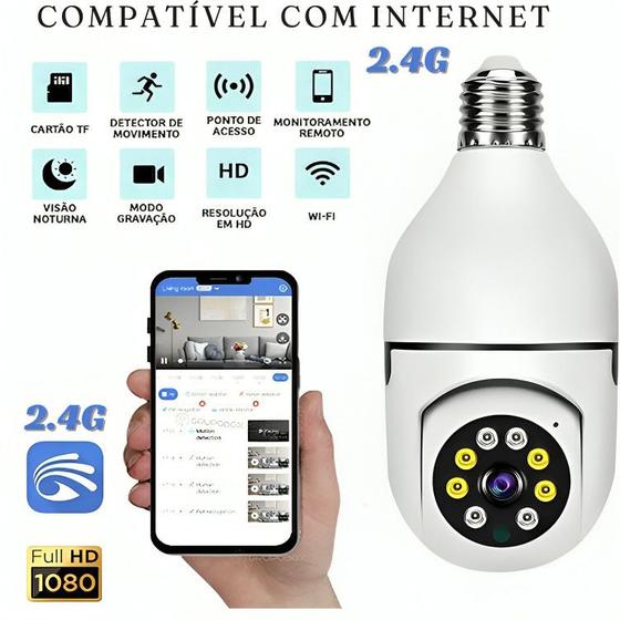 Imagem de Câmera Segurança Wifi Ip Sem Fio 360 Com Encaixe Lâmpada Bocal Aplicativo Full HD Visão - Bivolt