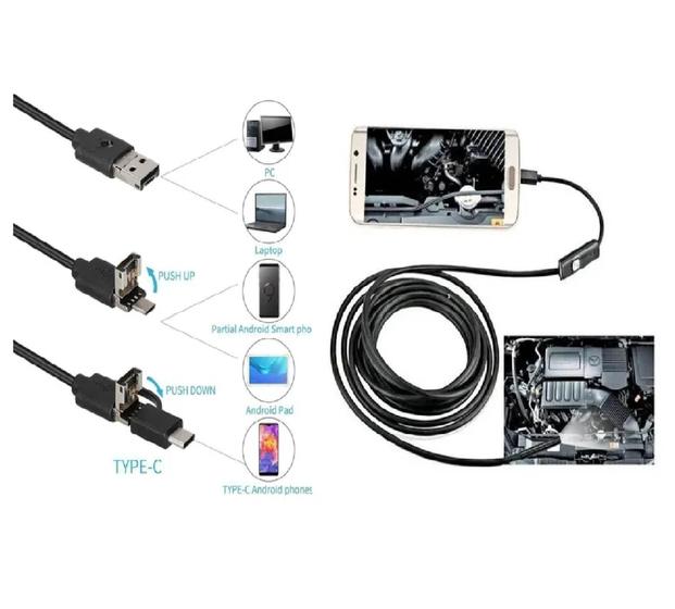 Imagem de Câmera Sonda Endoscópica Android Usb Pc 5m Usb Tipo C D'água Flexivel Rigida