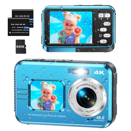 Imagem de Câmera subaquática XNSIAKXA 4K 48MP 11FT à prova d'água com 64GB