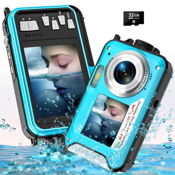 Imagem de Câmera Subaquática Yifecial 56MP 4K - À Prova D'Água 11FT - com Cartão 32GB