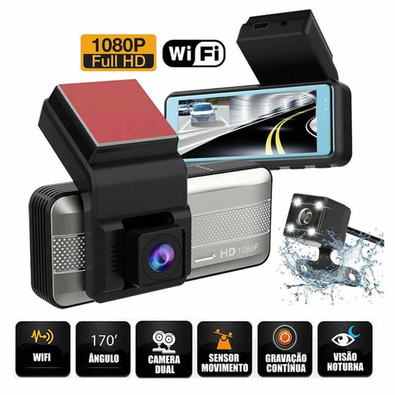 Imagem de Câmera Veicular Full Hd 1080p Lente Dupla Gravador De Carro Duo Wifi Ideal Para Motorista Aplicativo