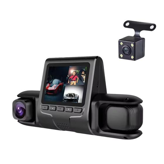 Imagem de Câmera veicular interna dashcam dvr com visao noturna câmeras dianteira e interior do veículo