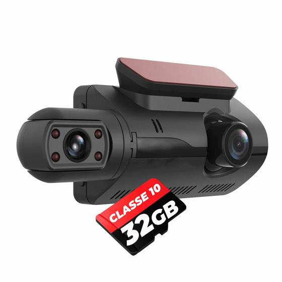 Imagem de Camera Veicular Interna e Frontal + 32GB C/ Display Filmadora Automotiva Dashcam D26 Full HD Carro Segurança TAXI