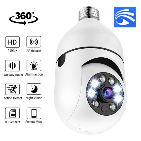 Imagem de Câmera wifi ip sem fio giratória 360 com encaixe lampada bocal rosca yoosee ptz full HD visão noturn