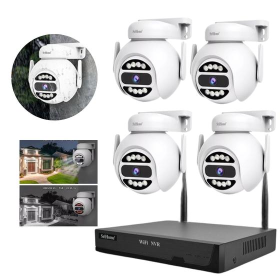 Imagem de Cameras IP Domo Segurança 4 Cameras e NVR Vídeo HD 4 MP Sem Fio Fonte de luz dupla Sem Fio ptz Câmera IP Rastreamento