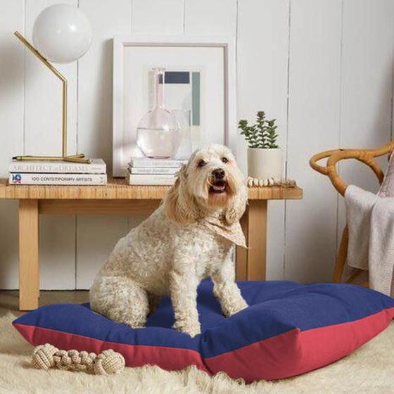 Imagem de Caminha Pet Duo Dream Macio Luxo Quadrado Almofada Para Cachorro Gato Suede Azul Marinho e Vermelho - Ahazzo Móveis