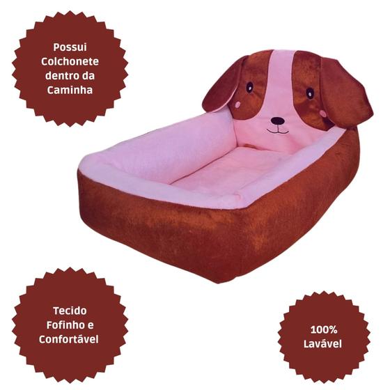 Imagem de Caminha pet para cão e gato com cabeçeira muito macia - marrom com rosa
