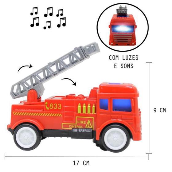 Imagem de Caminhão Bombeiro Brinquedo 17cm Com Luz Som Meninos