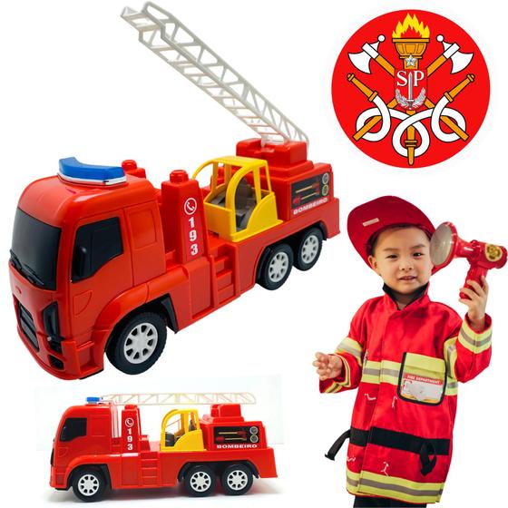 Imagem de Caminhão Bombeiro brinquedo com escada realista presente menino resgate carrinho