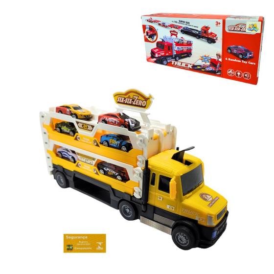 Imagem de Caminhao Catapulta com Lancador Toyking Amarelo com Branco com Luz Som Mini Carrinhos e Acessorios