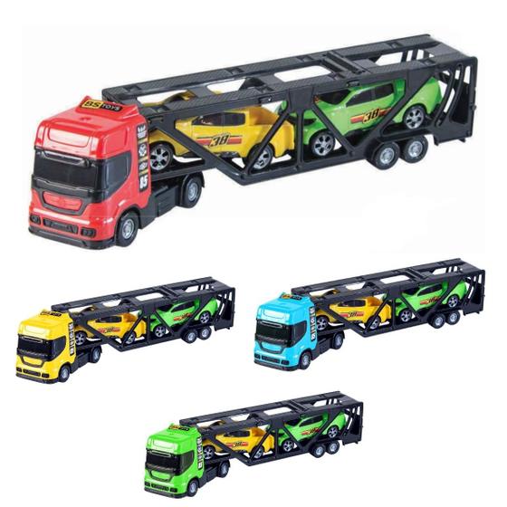 Imagem de Caminhão Cegonheira Cegonha C/ 2 Carrinhos Brinquedo Infantil Caminhãozinho - 35cm - BS Toys