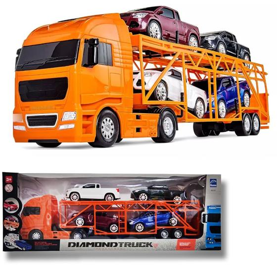 Imagem de Caminhão Cegonheira Diamond Truck c/ 4 pick Ups Grande 66cm