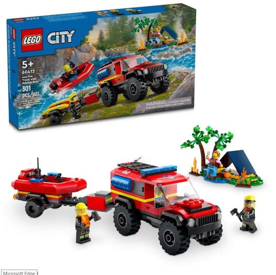 Imagem de Caminhão de bombeiros 4x4 c/ Barco de Resgate - Lego 60412