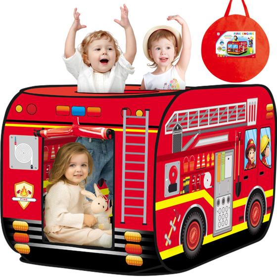 Imagem de Caminhão de bombeiros Play Tent Britik para crianças de 1 a 3 anos com bolsa de armazenamento