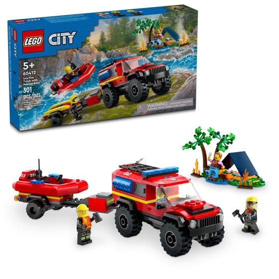 Imagem de Caminhão de bombeiros Toy LEGO City 4x4 com barco de resgate para crianças de 5 anos ou mais
