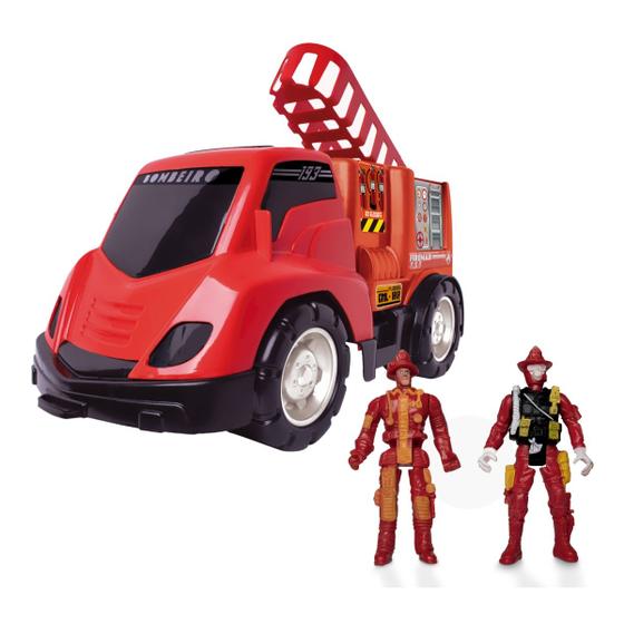 Imagem de Caminhao De Brinquedo Base Movel Bombeiro Com 2 Bonecos