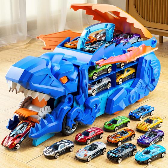 Imagem de Caminhão de brinquedo IHAHA Toddler Dinosaur Transporter com 10 carros 3-6Y