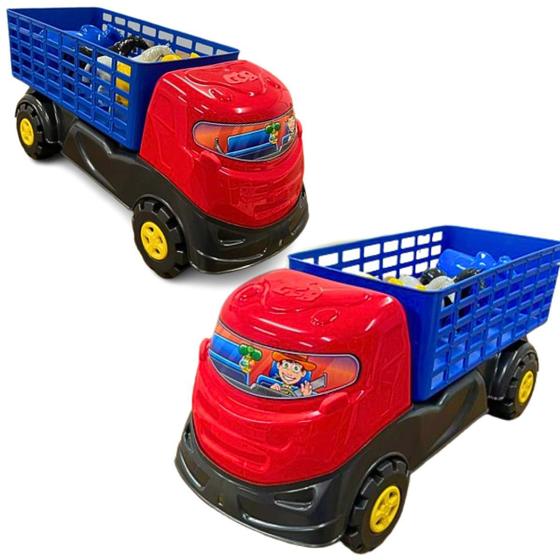 Imagem de Caminhão De Brinquedo Infantil Boiadeiro Com 4 Animais Em Plástico Carroceria Articulada Brinquedos GGB