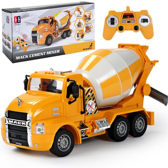 Imagem de Caminhão de brinquedo RC Cement Mixer DOUBLE E Mack licenciado com luzes