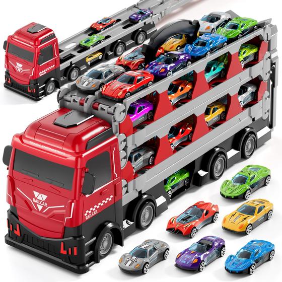 Imagem de Caminhão de Transporte Toy Ci Vetch com 24 Carros de Metal - Brinquedo para Meninos (3 a 7 anos)