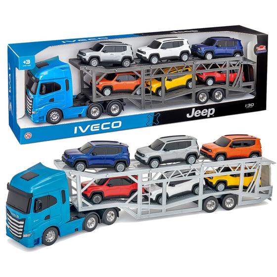 Imagem de Caminhão Miniatura Cegonha Iveco S-Way 58cm Com 6 Jeeps Renegade - Usual Brinquedos