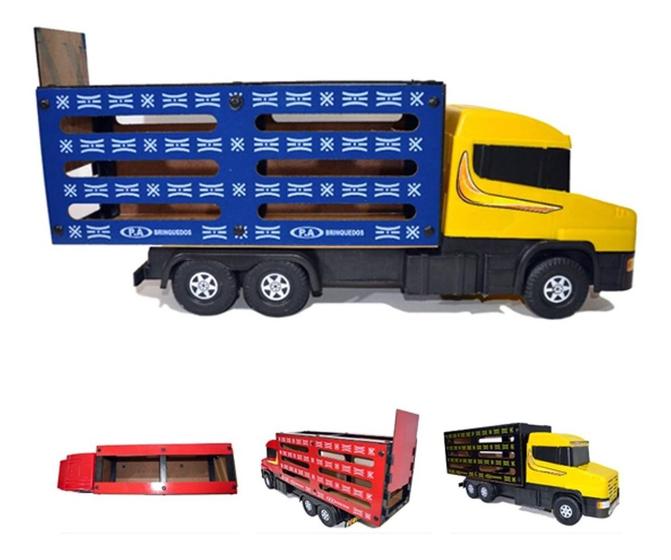 Imagem de Caminhão Scania Boiadeiro Madeira E Plastico Brinquedo Grande 70cm - Cores Sortidas