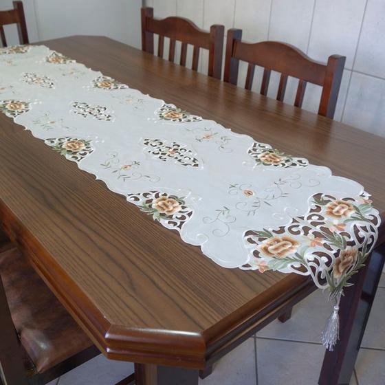 Imagem de Caminho de Mesa Bordado 40x180cm Bege/Floral