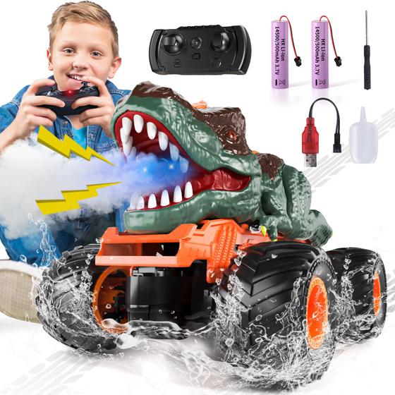 Imagem de Caminhões de dinossauro com controle remoto e brinquedos para crianças e meninos de 3 a 12 anos