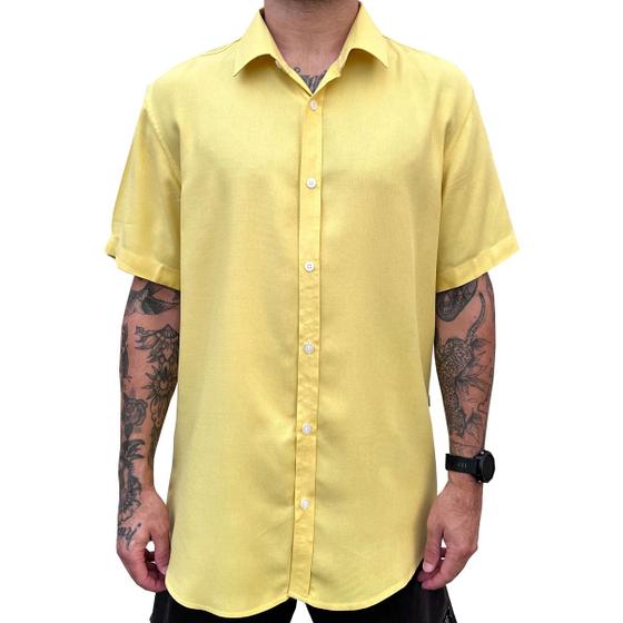 Imagem de Camisa Amarela Masculina Social Manga Curta Viscose