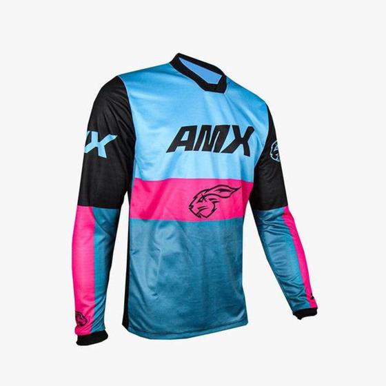 Imagem de Camisa Amx Prime Race Rosa Azul Trilha Motocross