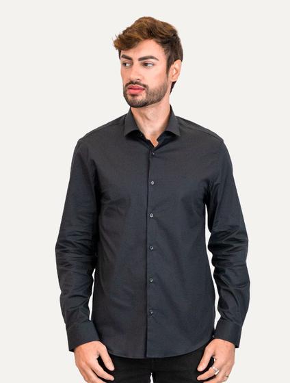 Imagem de Camisa Aramis Masculina Regular Tricoline Liso Stretch Preta