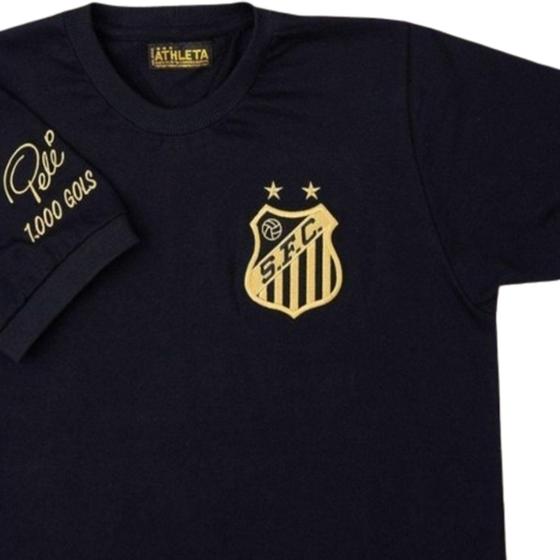 Imagem de Camisa Athleta Retro do Santos Comemorativa dos 1.000 gols c/ autografo do Pele Masculino - Preto