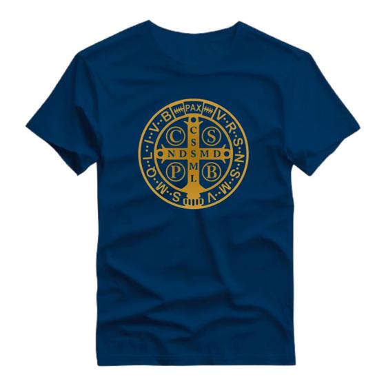 Imagem de Camisa Básica Estampada Camiseta Maga Curta Blusa Algodão São Bento Católico Religioso