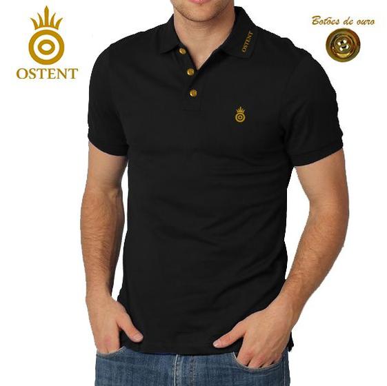 Imagem de Camisa Básica Polo Preta Com Botões De Ouro  Marca Ostent