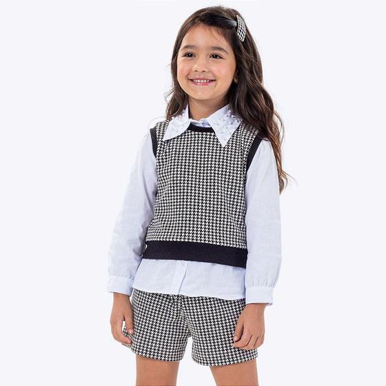 Imagem de Camisa Bordado na Gola e Conjunto Xadrez Infantil Feminino Vigat 4862