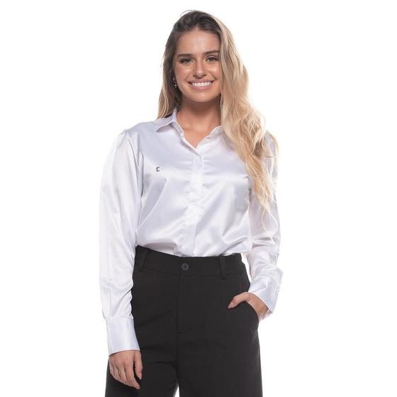 Imagem de Camisa Botão Clássica Feminina Cetim Toque de Seda