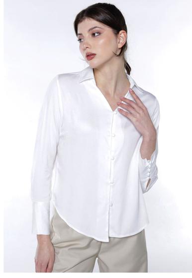 Imagem de Camisa  Branca Feminina Lisa Manga Longa de Viscose Sob