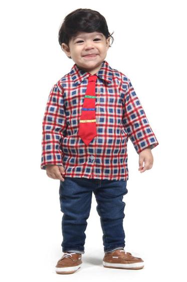 Imagem de Camisa Caipira Bebê Xadrez Festa Junina Vermelha com Gravata