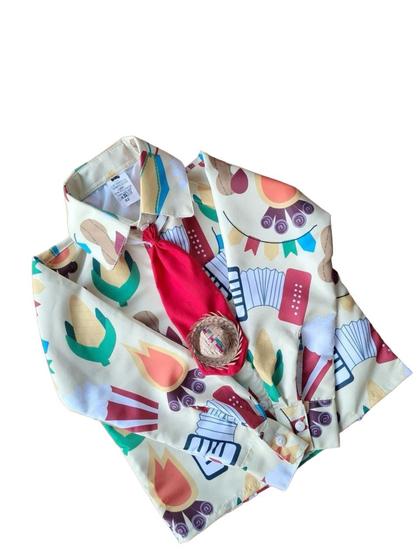 Imagem de Camisa Caipira Infantil Manga Longa com Gravata Para Quadrilha Festa Junina Menino BK27