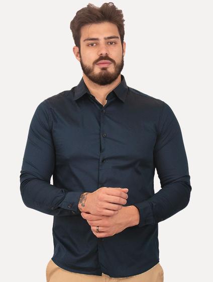 Imagem de Camisa Calvin Klein Masculina Slim Essential Basic Logo Azul Marinho